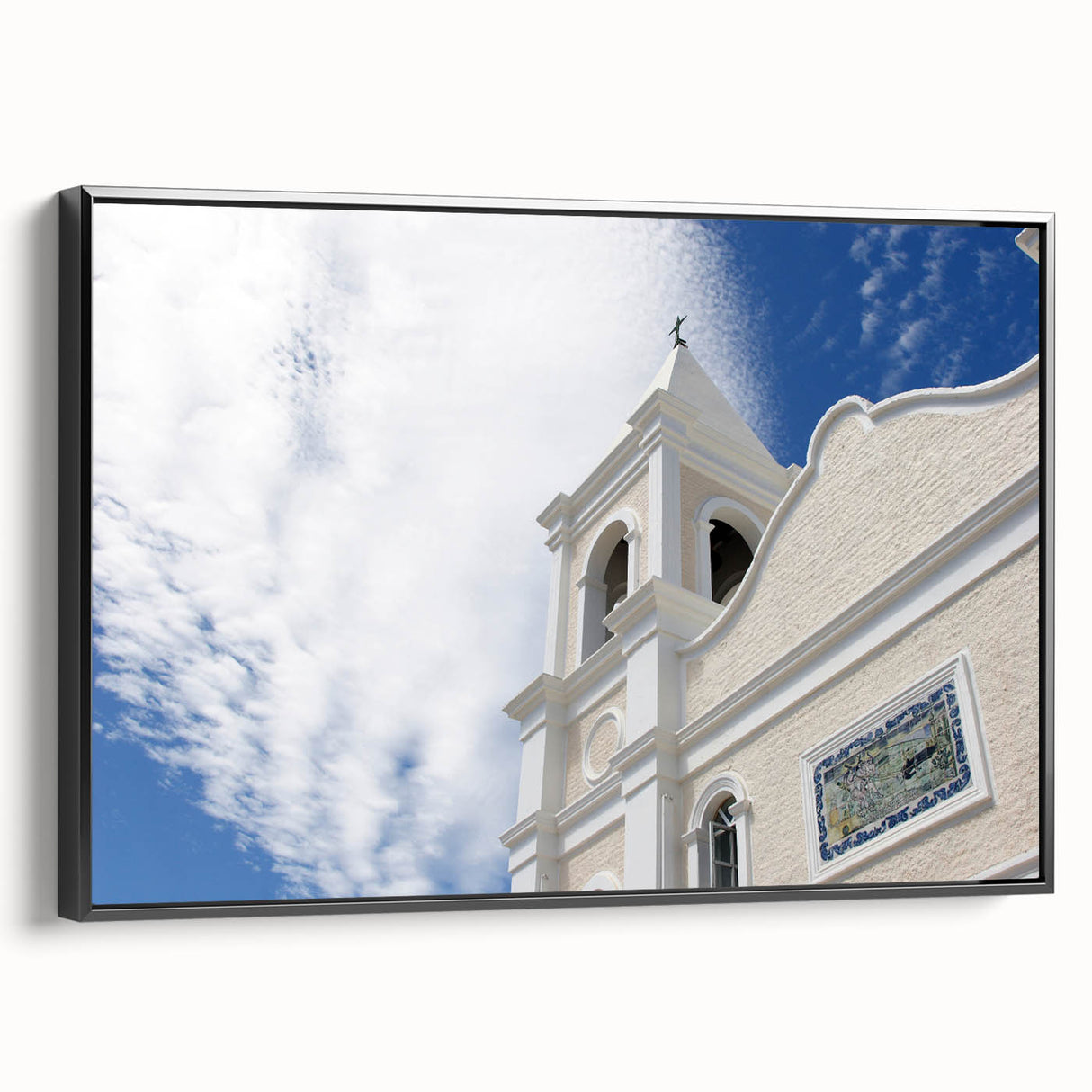 Black and white framed canvas of Cabo San Lucas landscape, ideal for bedroom wall decor.