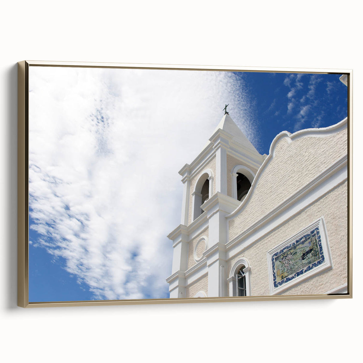 Framed canvas of Cabo San Lucas landscape in muted gold and black tones, suitable for bedroom wall art.