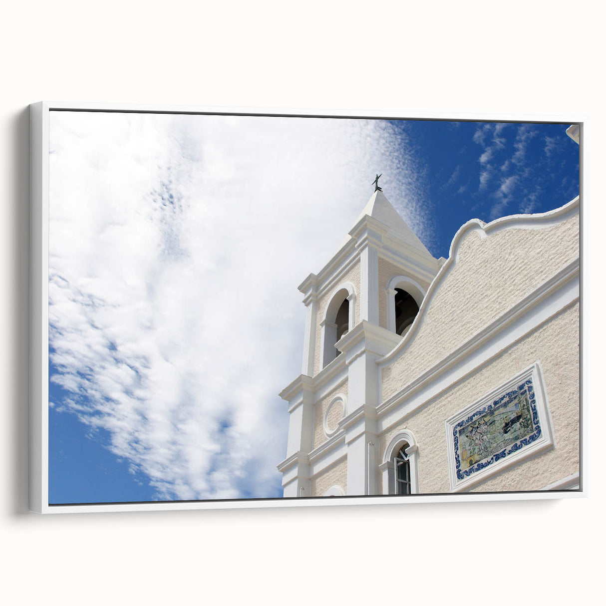 Vintage poster art of Cabo San Lucas on a framed canvas, featuring colorful scenery, ideal for living room decor.