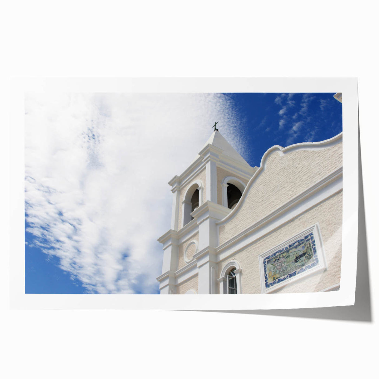 Extra large wall art print of Cabo San Lucas scenery on rolled canvas, featuring vibrant blue and sandy hues.