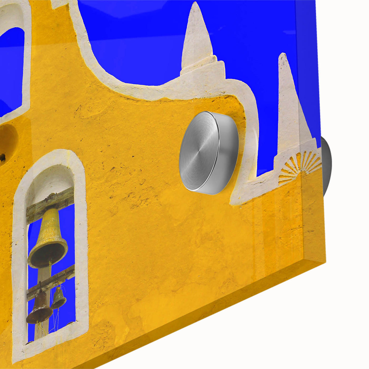 Large abstract wall art depicting Yucatan scenery in pastel shades on acrylic glass, ideal for dining room art.