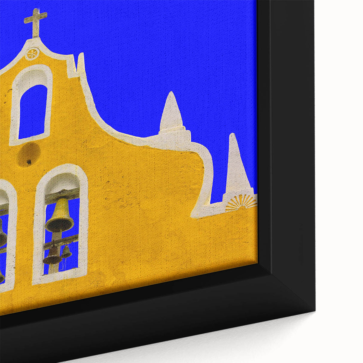 Extra large framed canvas featuring a textured, colorful depiction of a Yucatán scenery, ideal for living room decor.