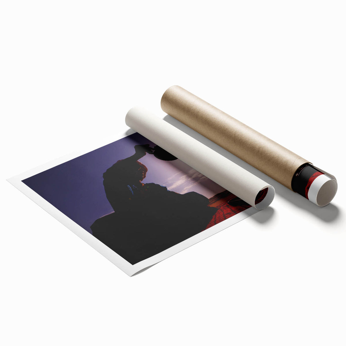 Extra large rolled print featuring a Middle Eastern scenery with floral accents in muted earth tones.