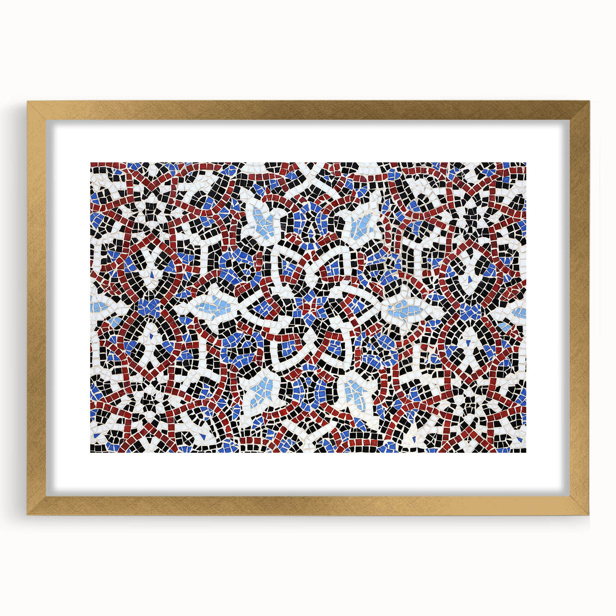 Extra large wall art featuring an abstract depiction of a Middle Eastern landscape in gold and earth tones.