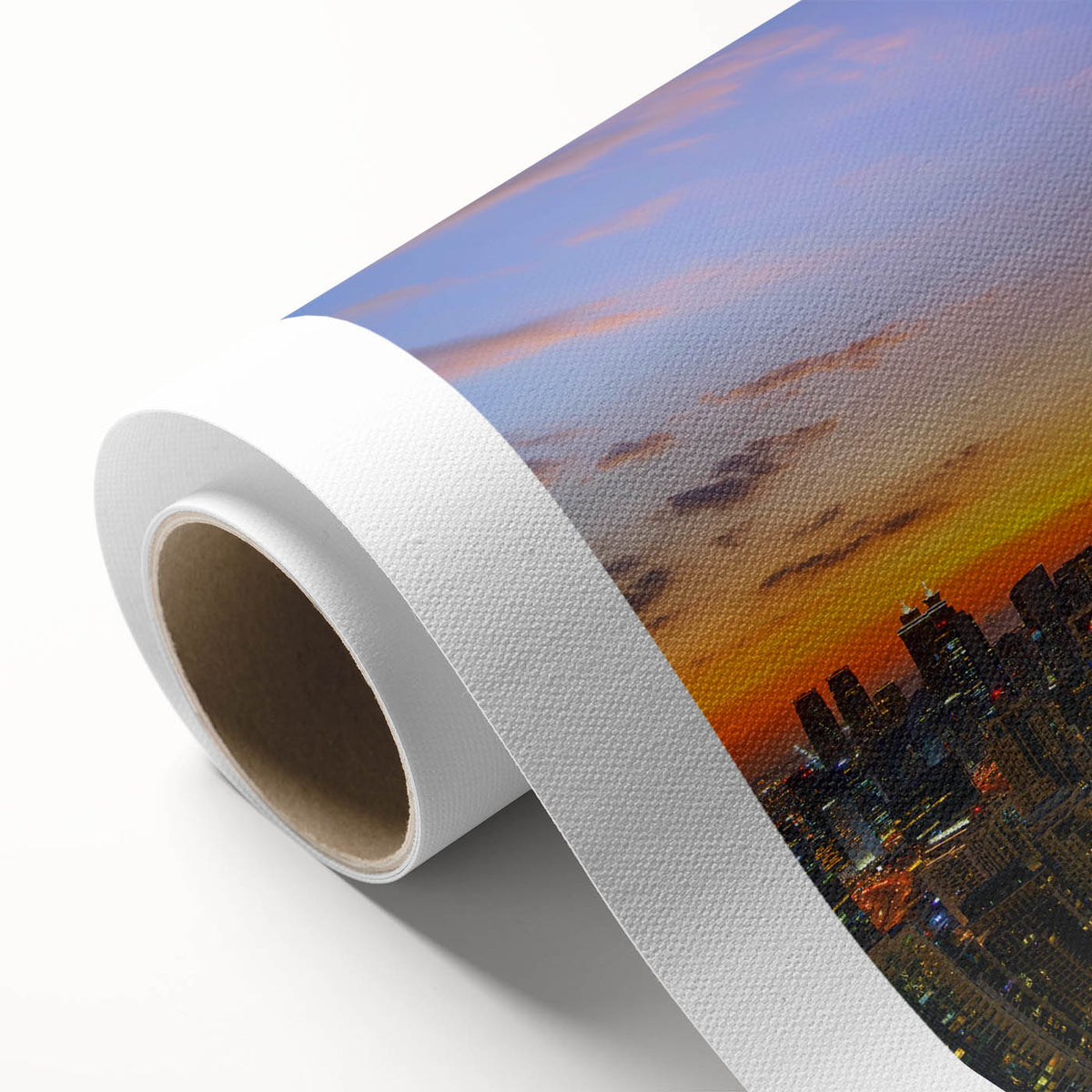 Art Deco style poster of Burj Khalifa on rolled canvas, in muted gray tones, ideal for nursery wall art or dining room.
