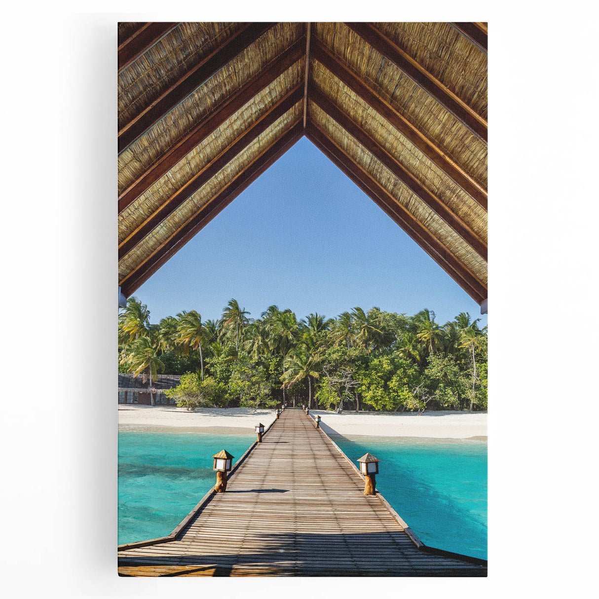 Black and white stretched canvas of Tahiti's coastline, ideal for kitchen wall art.