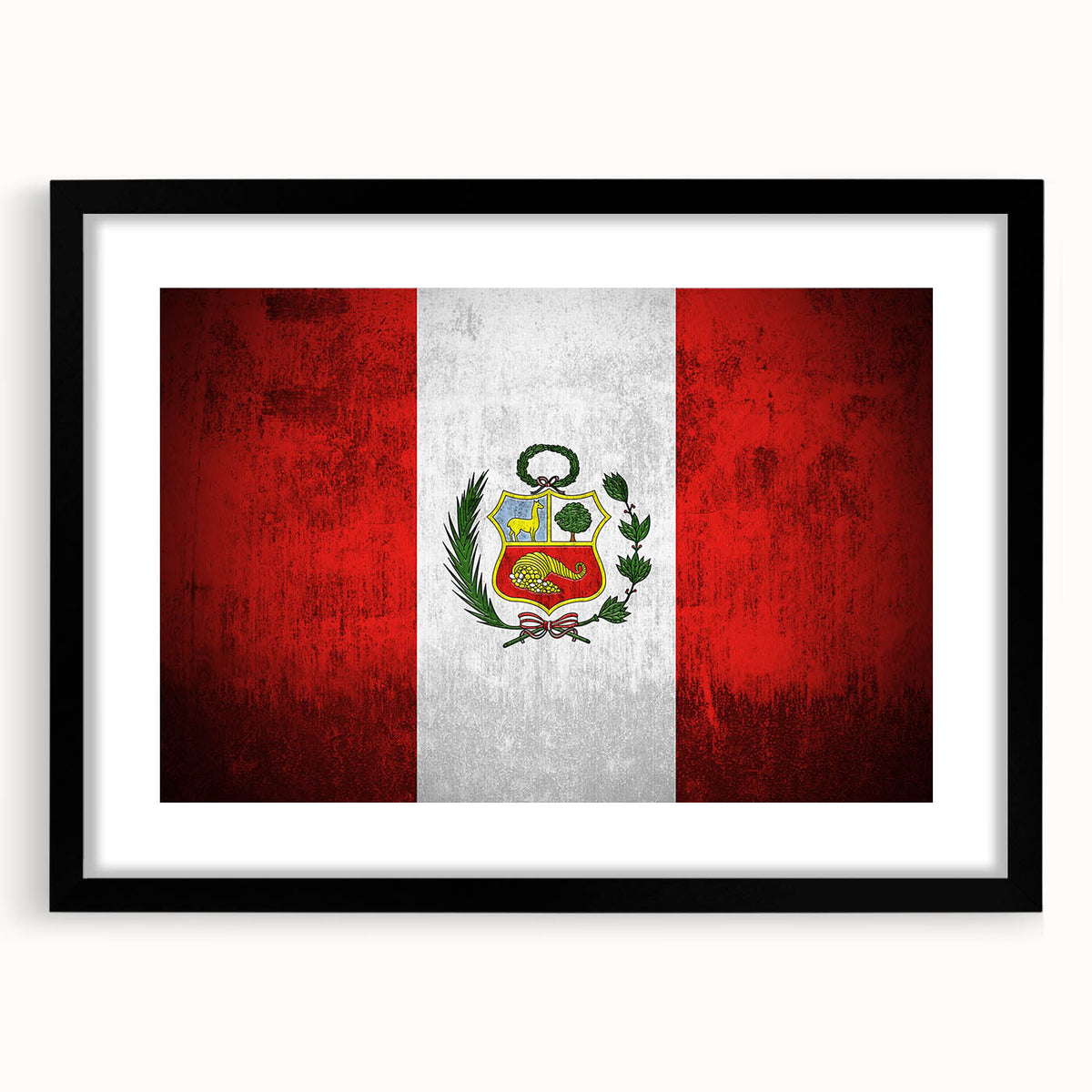 Extra large framed abstract art print featuring a colorful, textured depiction of a Peruvian landscape.