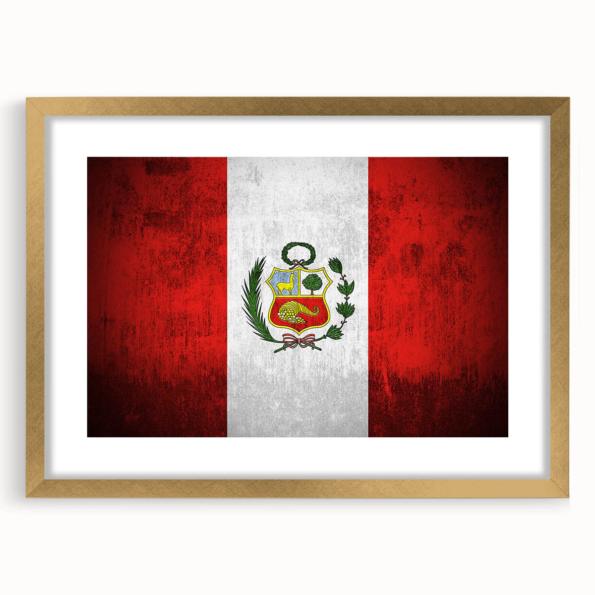 Extra large textured abstract art print of a South American scenery in a gold frame, ideal for living room decor.