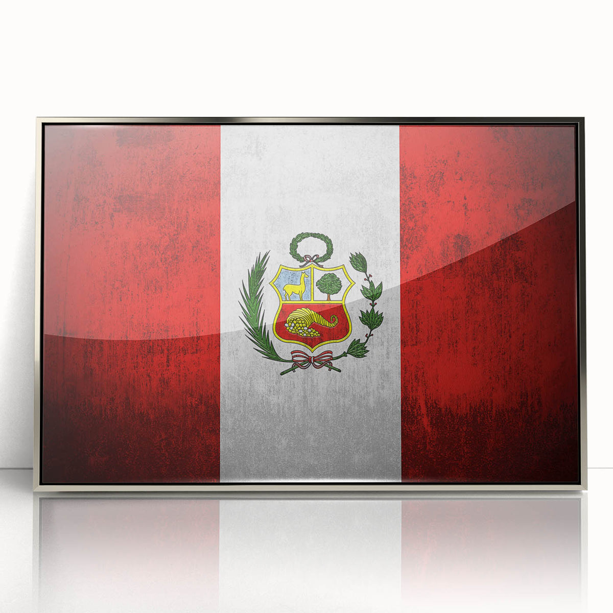 Framed acrylic print of a mid-century modernist Peruvian landscape in muted earth tones, ideal for nursery wall decor.