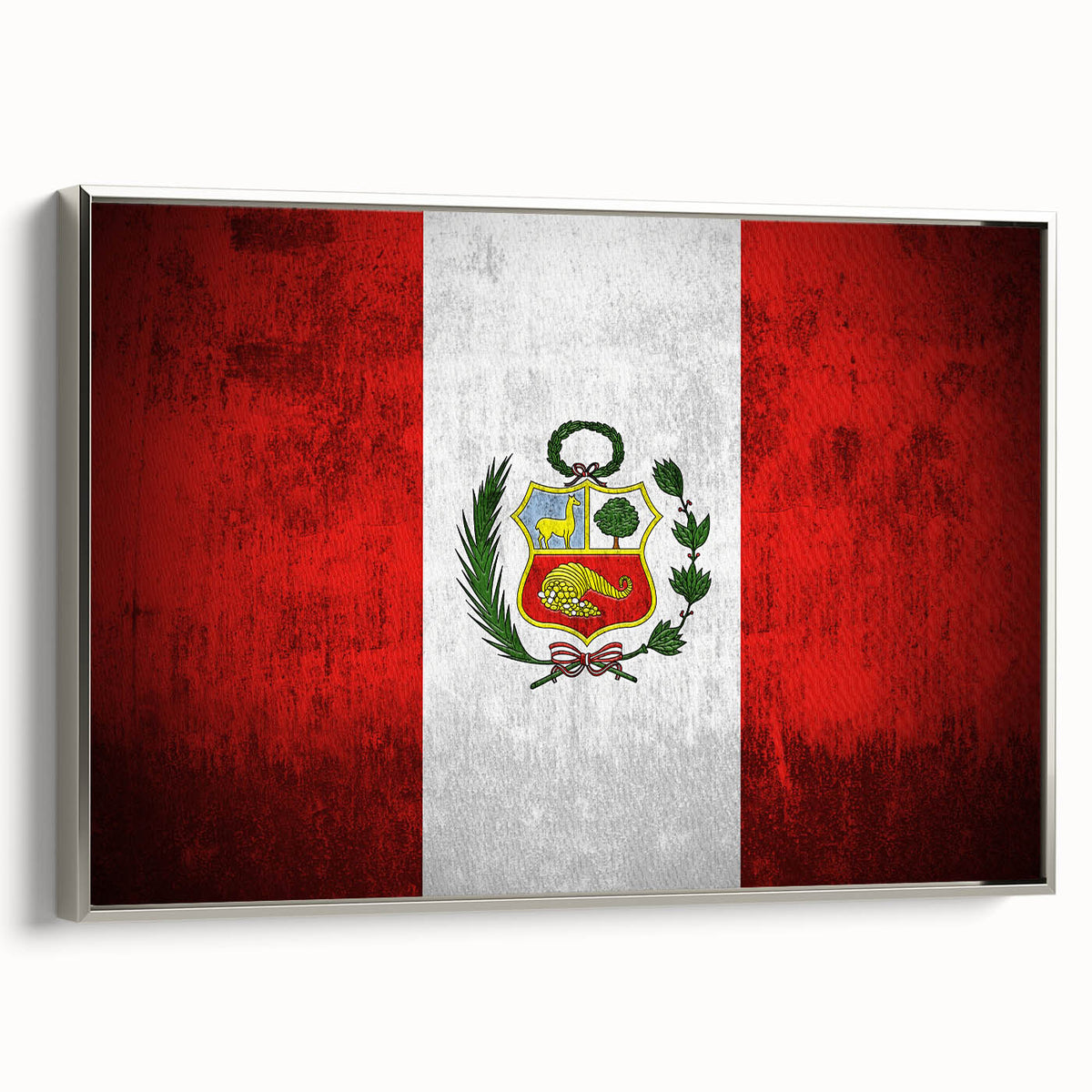 Framed canvas landscape art painting depicting a colorful vintage Peruvian scene, ideal for living room decor.