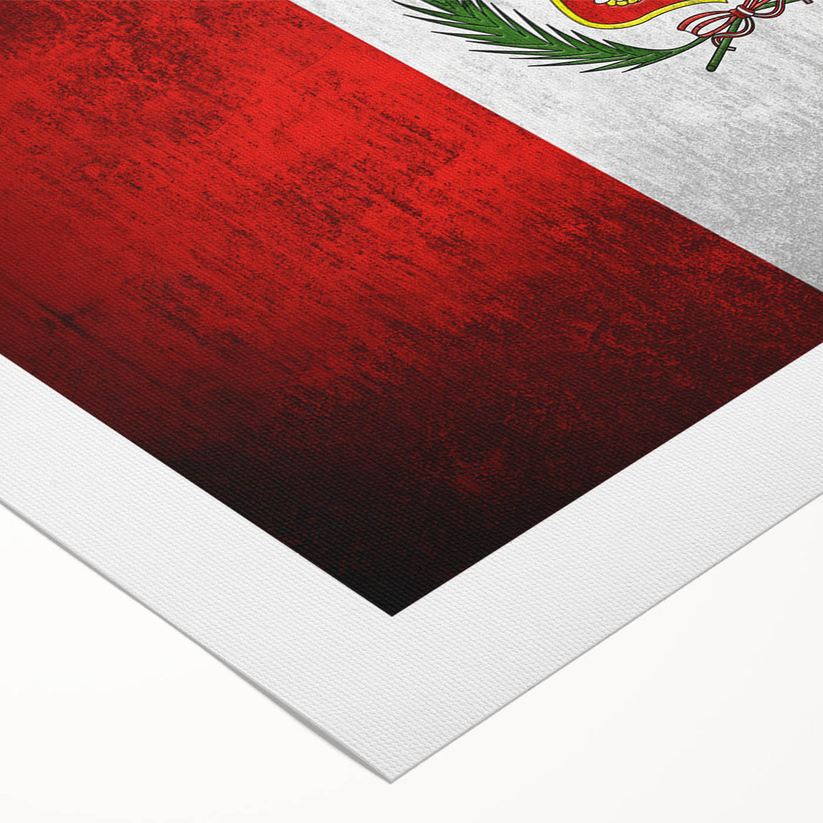 Art deco poster of a Peruvian landscape in muted earth tones on rolled canvas, suitable for dining room decor.