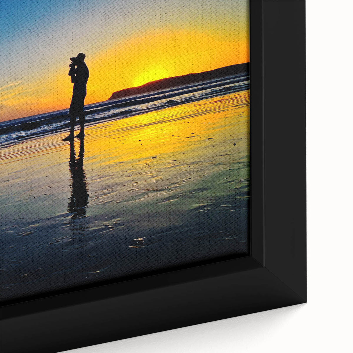 Black wall art depicting Coronado, California scenery in colorful, textured acrylic on extra large framed canvas.