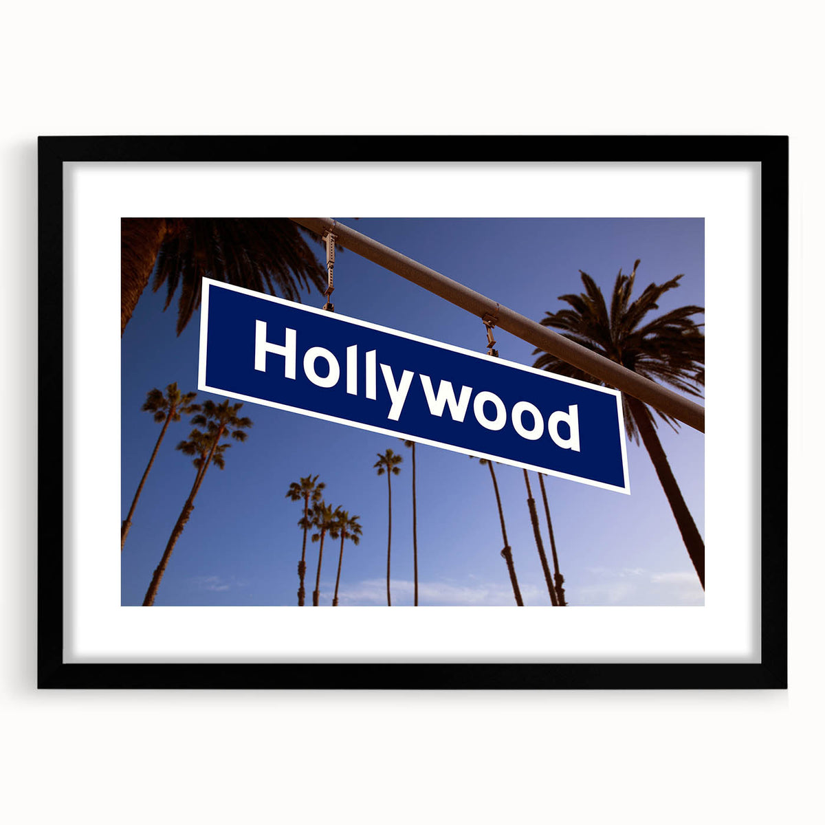 Abstract art print of Hollywood, California in vibrant colors on a large textured canvas, ideal for living room decor.