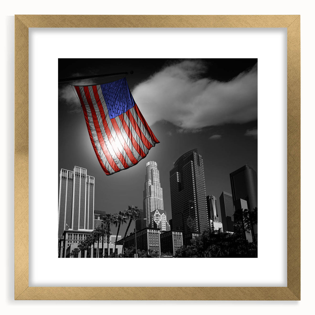 Extra large framed abstract art print depicting textured Los Angeles scenery in muted earth tones.