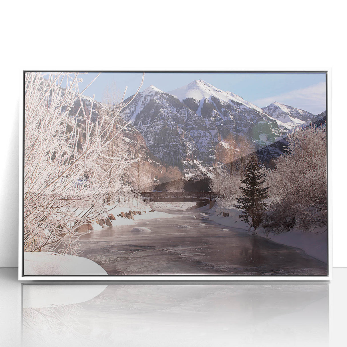 Acrylic framed print of Telluride, Colorado scenery in pastel hues, ideal for modern nursery wall art.