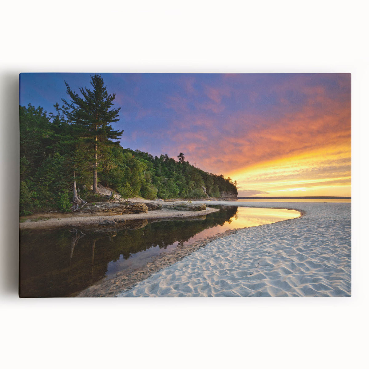 Black and white photo of Lake Michigan, large stretched canvas, ideal for kitchen wall art.