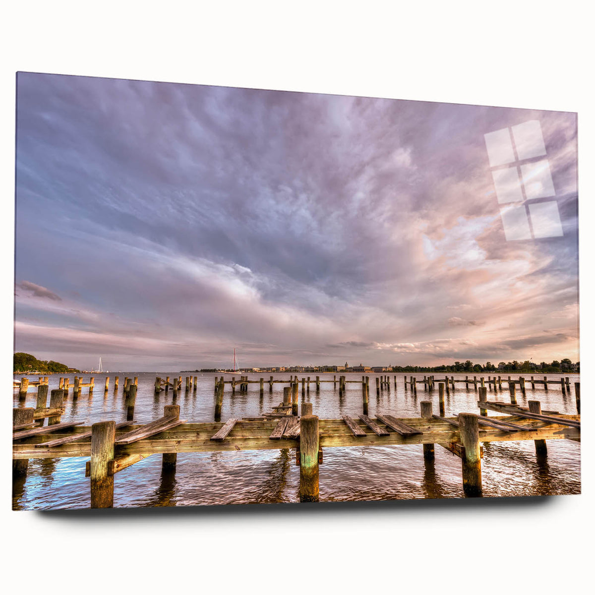 Acrylic print of Annapolis scenery with muted blue and gray tones, suitable for bedroom or dining room decor.