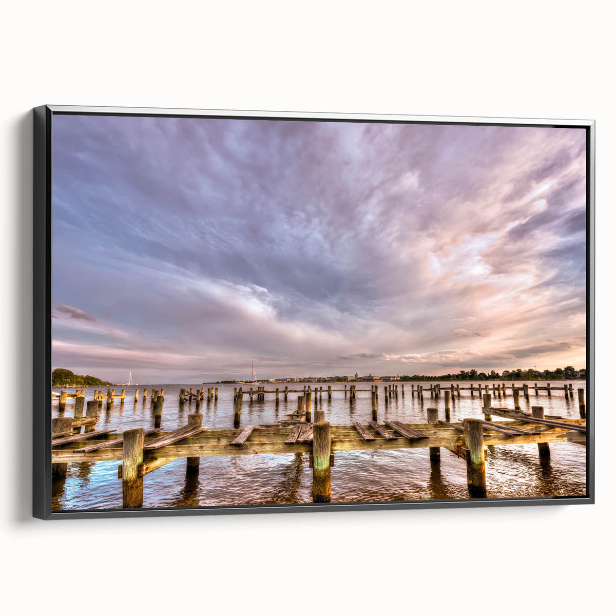 Black and white framed canvas of Annapolis landscape, vintage poster style, ideal for bedroom wall art.