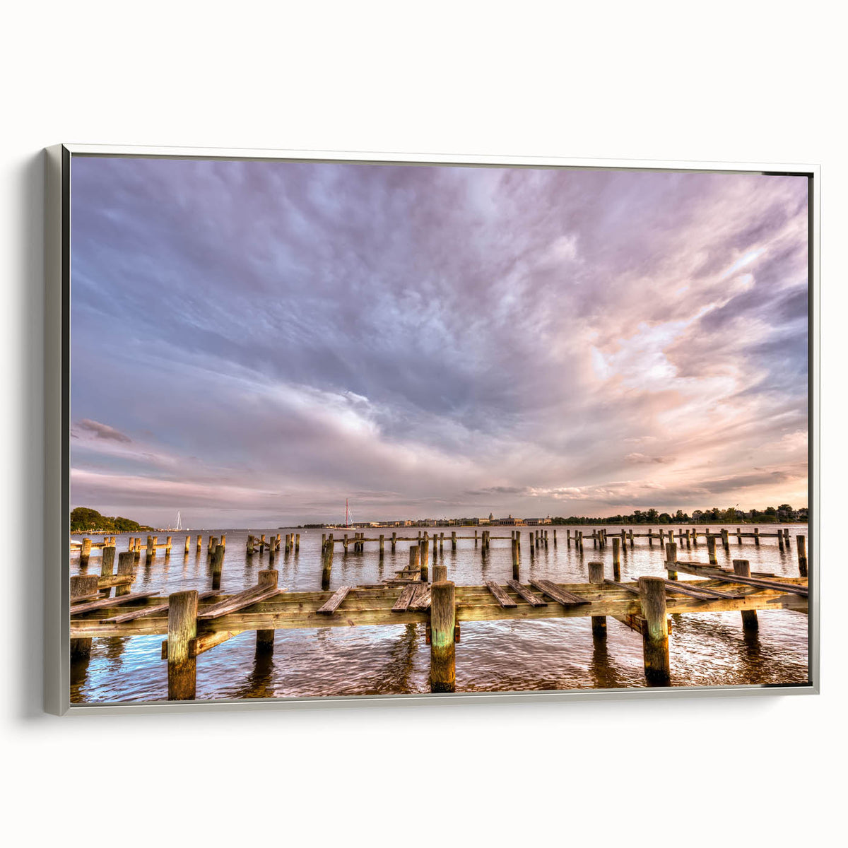 Framed canvas landscape art painting of Annapolis featuring vintage-style black and colorful elements.