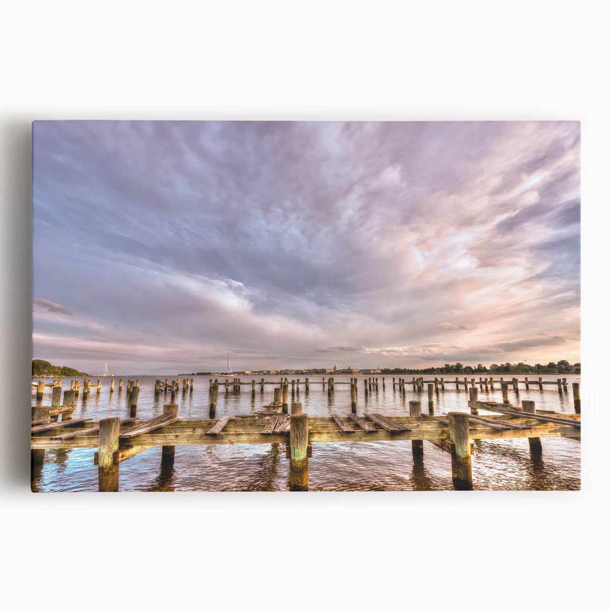 Black and white photo of Annapolis skyline on large stretched canvas, suitable for kitchen wall art.
