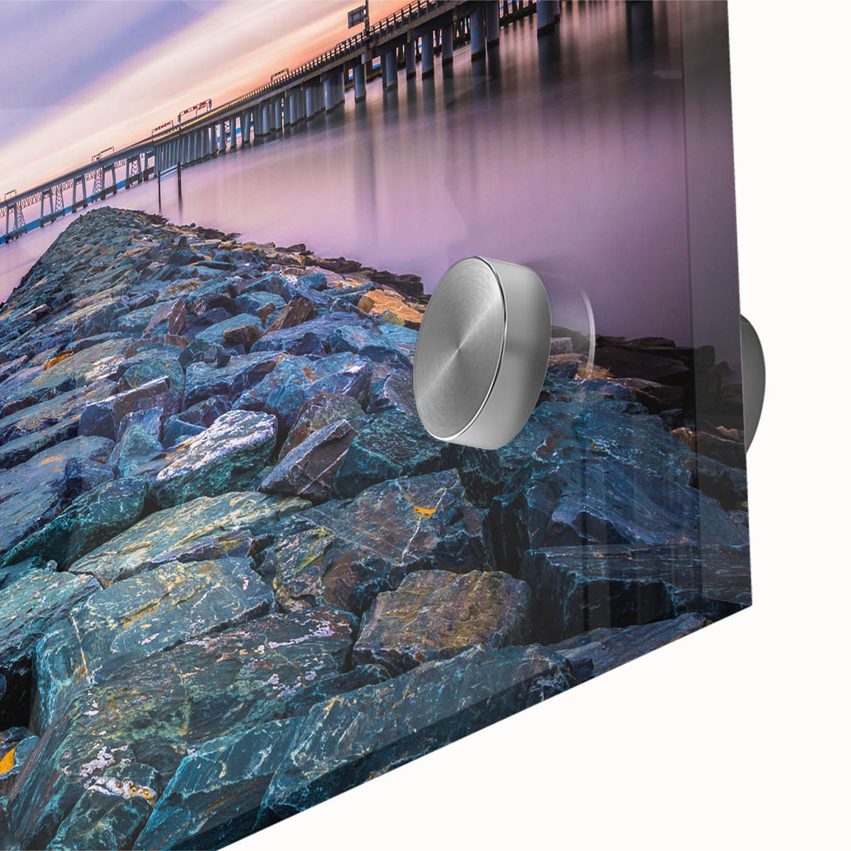 Large abstract depiction of Chesapeake Bay in muted earth tones on acrylic.