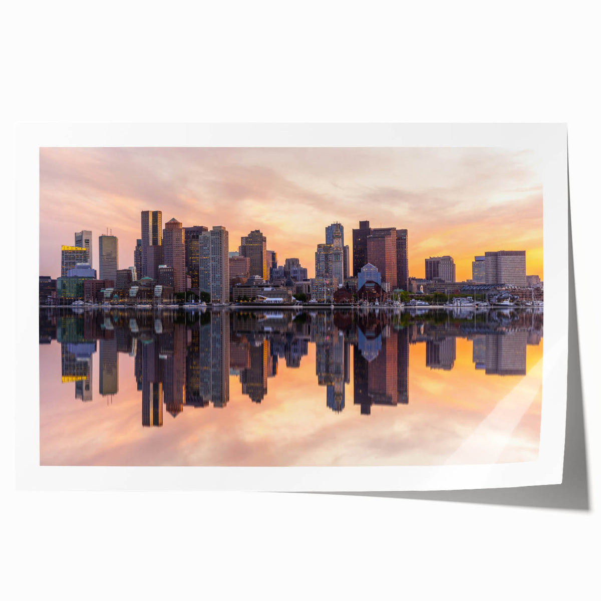 Extra large rolled print of Boston skyline featuring floral elements in pastel shades, ideal for art wall dining room.