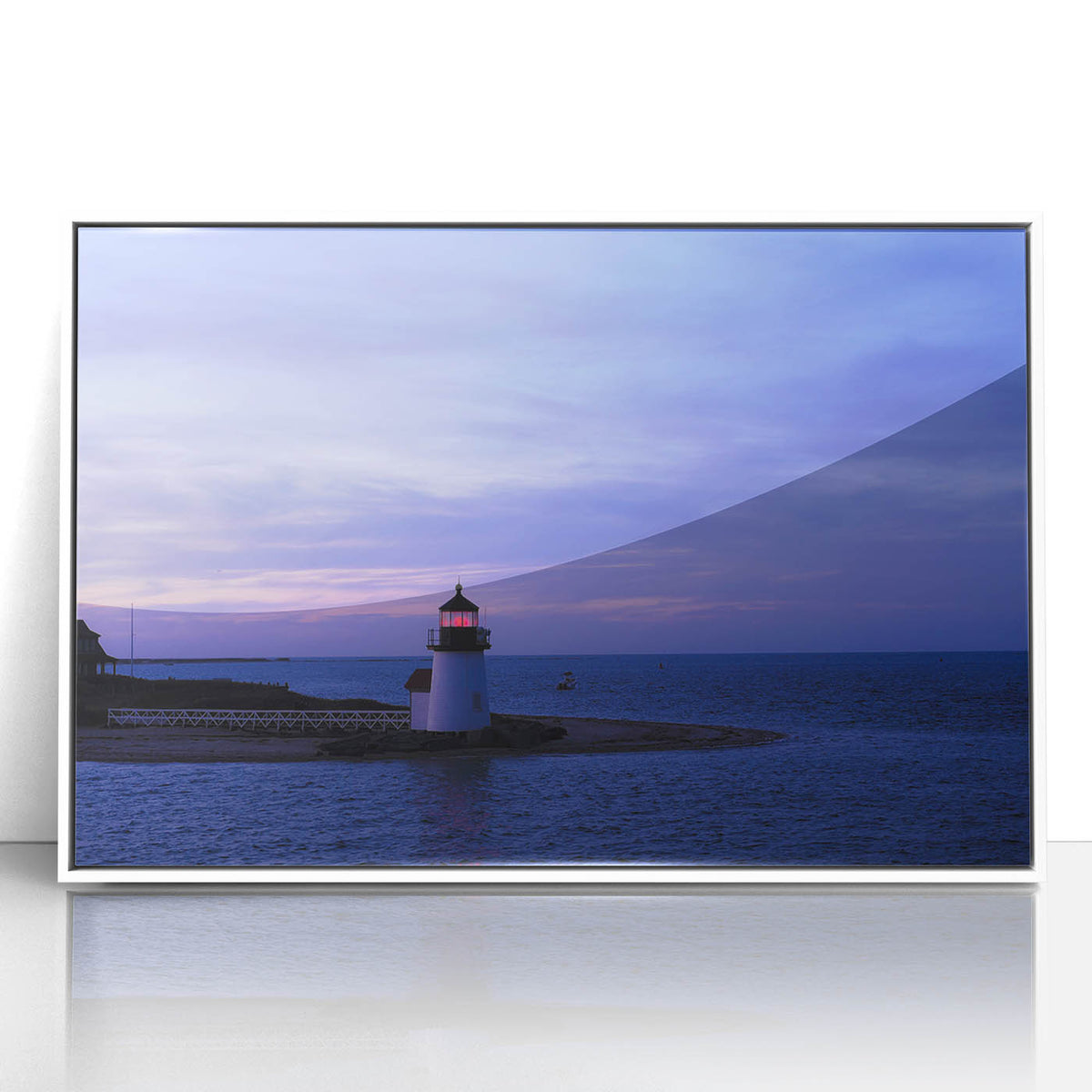 Framed acrylic print of a serene Nantucket landscape in pastel shades, ideal for modern nursery wall decor.