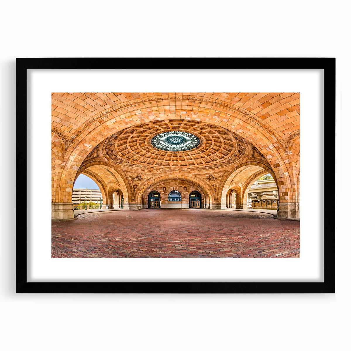 Extra large textured abstract art print of Pittsburgh skyline in vibrant colors on a framed canvas.