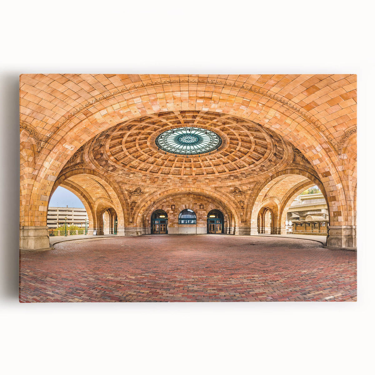 Black and white large art print of Pittsburgh skyline on stretched canvas, ideal for kitchen wall art.