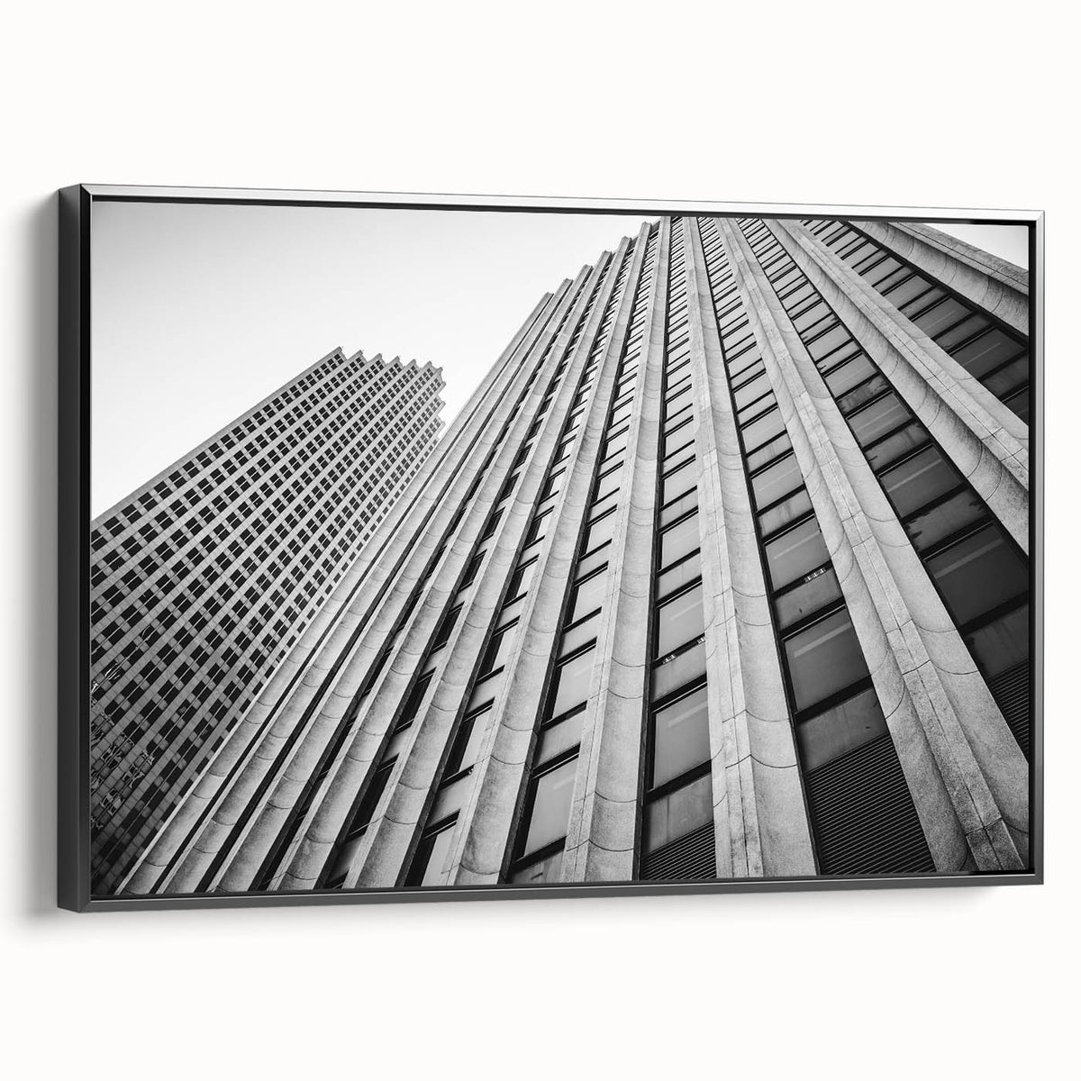 Black and white framed canvas featuring Houston skyline, ideal for bedroom wall art.