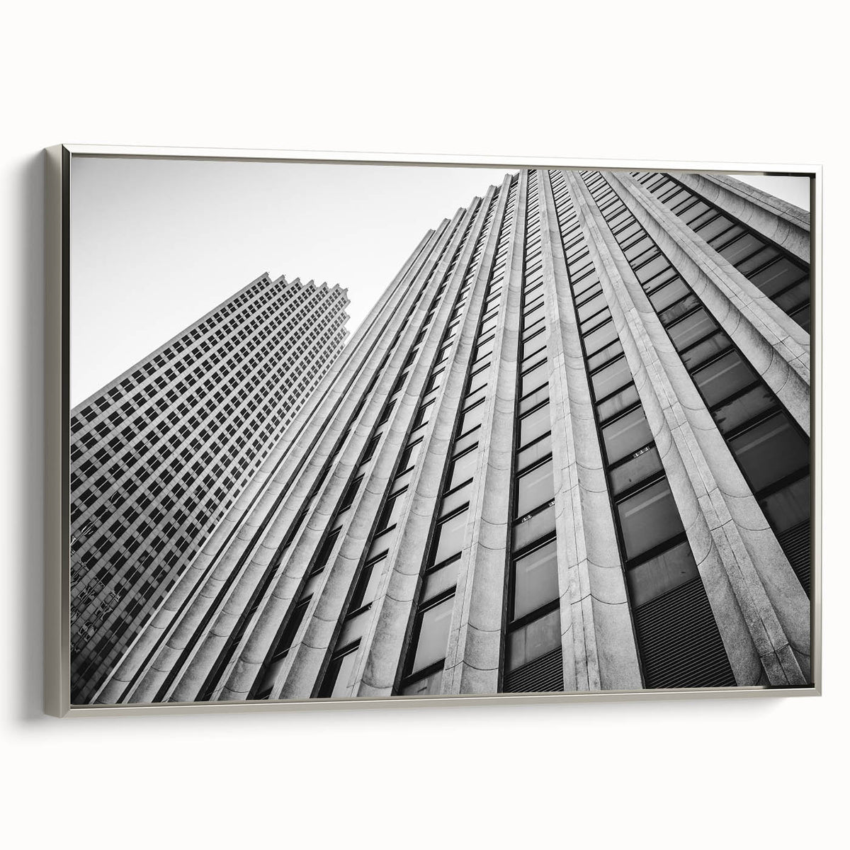 Framed canvas depicting a vintage-style Houston landscape in colorful tones, ideal for enhancing a living room decor.