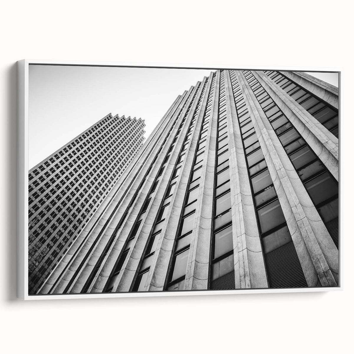 Framed canvas of vintage poster art depicting colorful Houston skyline, ideal for living room decor.