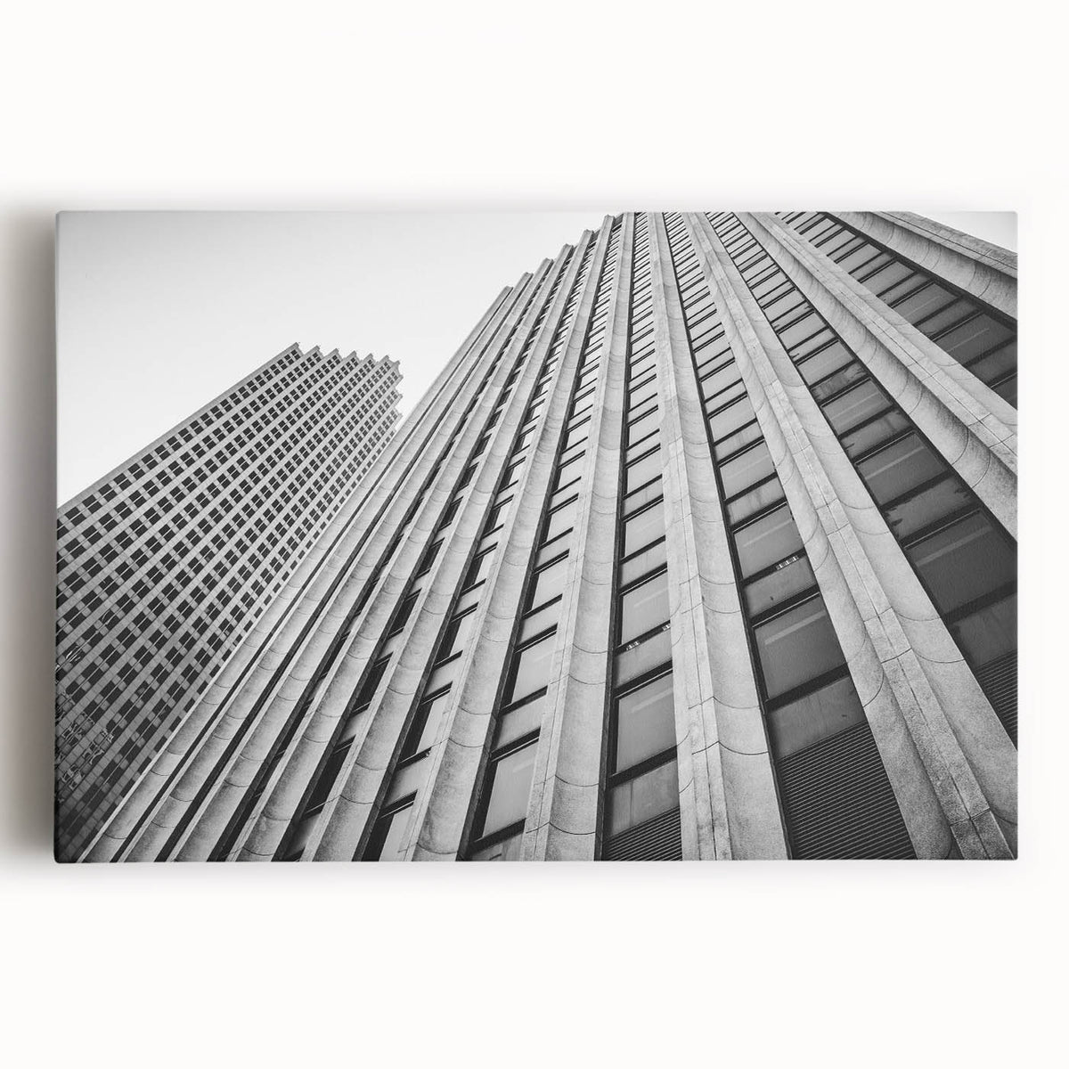 Black and white large art print of Houston skyline on stretched canvas, ideal for kitchen wall art.