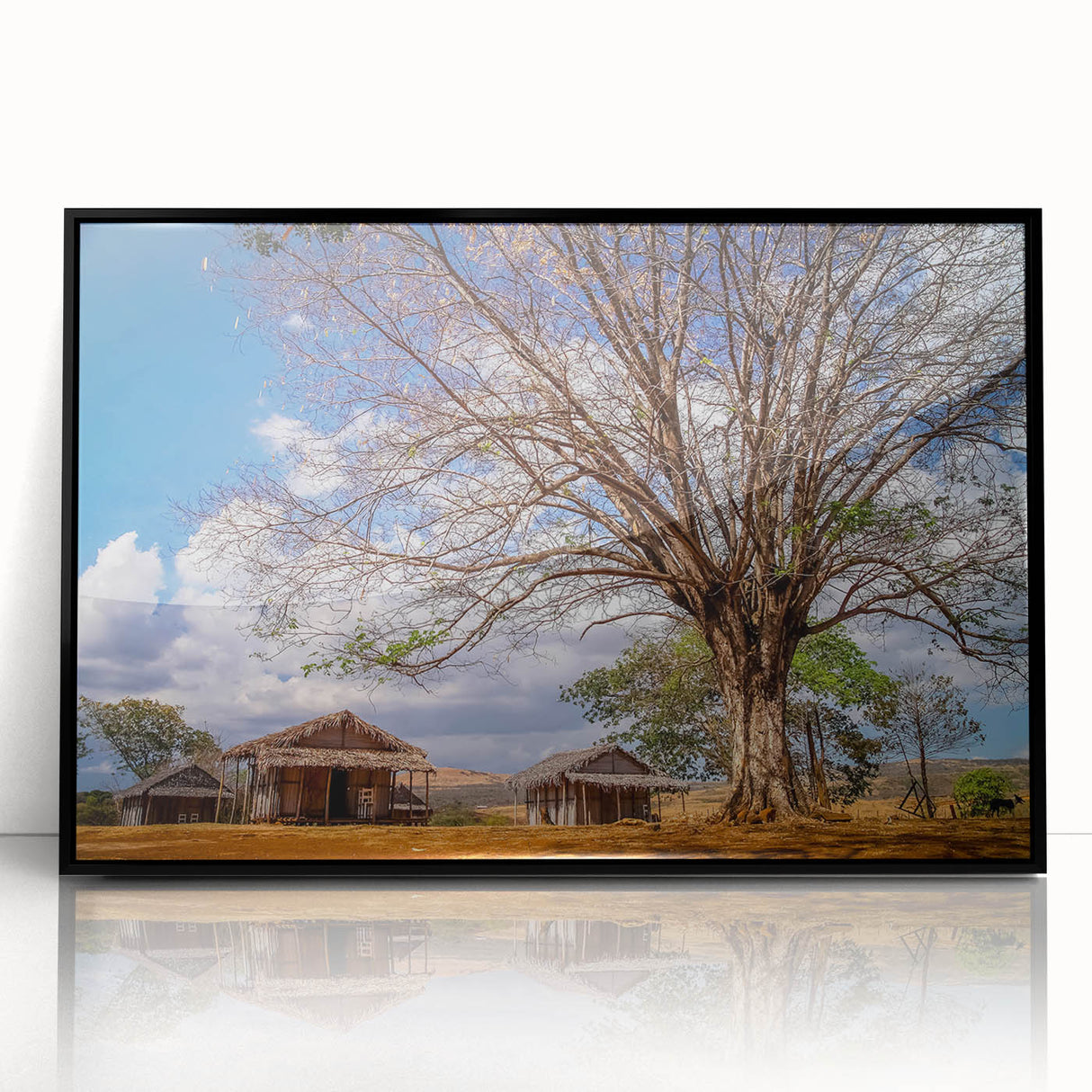 Large abstract wall art depicting a Madagascar landscape in muted earth tones on a framed acrylic.