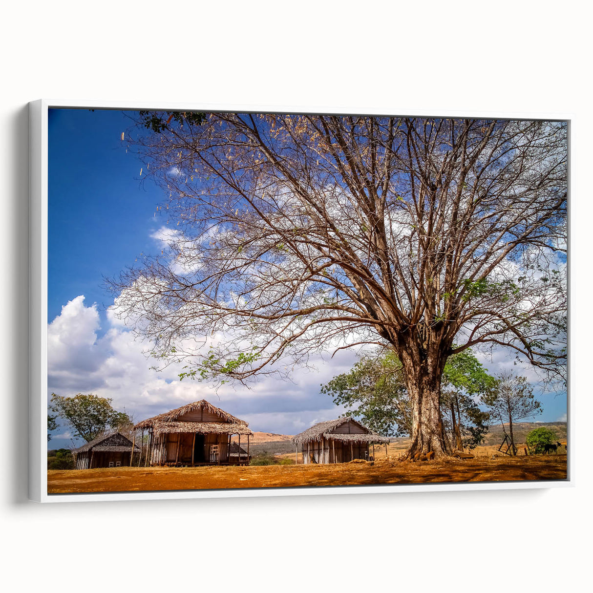 Framed canvas depicting a vintage-style Madagascar landscape in muted earth tones, ideal for bedroom wall art.