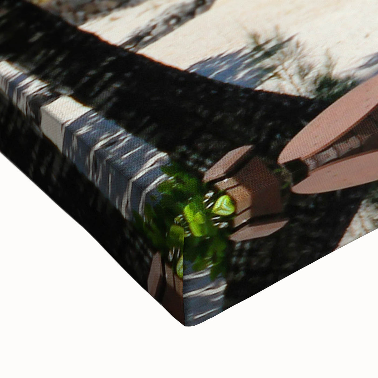 Large art featuring a black and white landscape of Mauritius on stretched canvas, suitable for bedroom wall decor.