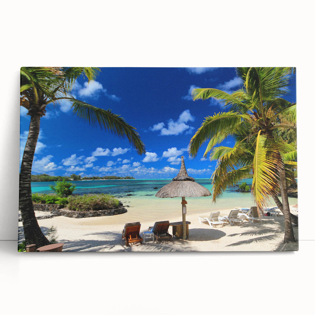 Black and white large canvas art of Mauritius scenery, ideal for kitchen or bedroom wall decor.
