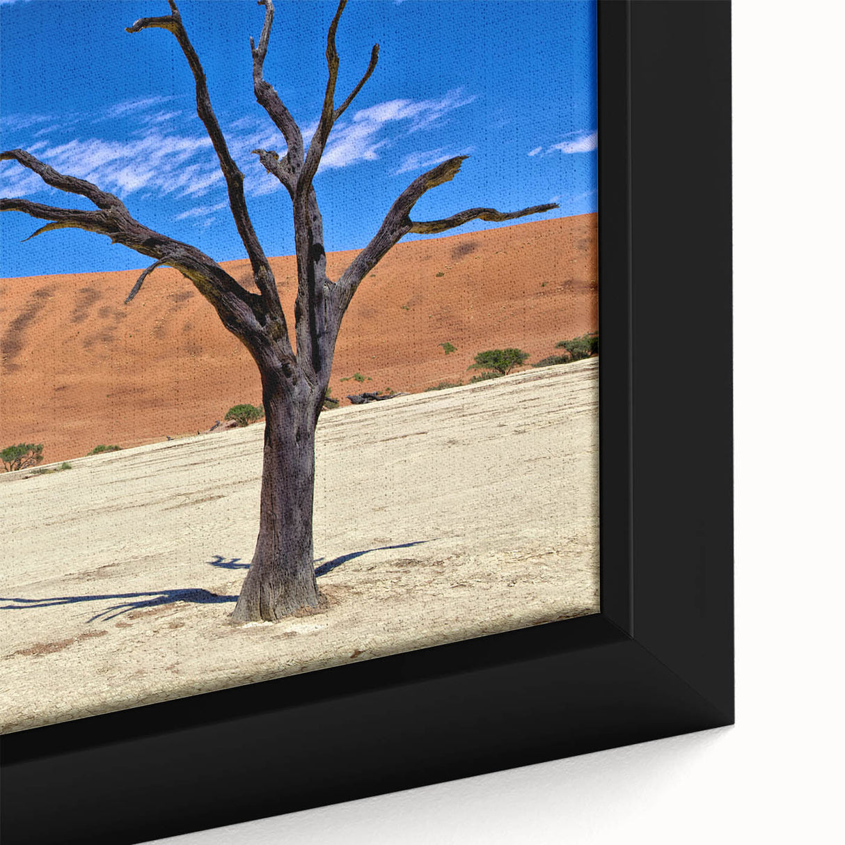 Extra large framed canvas of a textured African scenery in black with colorful accents, ideal for living room decor.