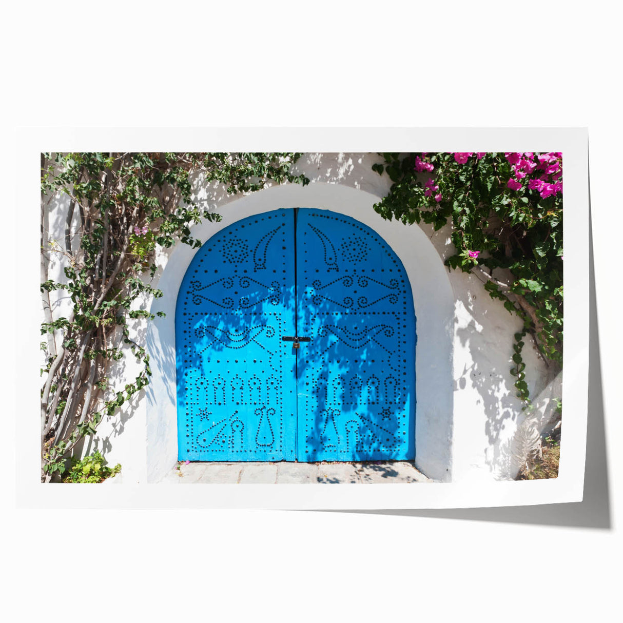 Rolled print of a Tunisian landscape with vibrant orange and earthy tones, suitable for dining room wall art.