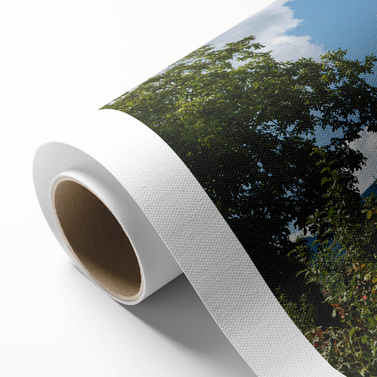 Art Deco style poster of an Asian landscape in muted earth tones on rolled canvas, ideal for nursery wall art.