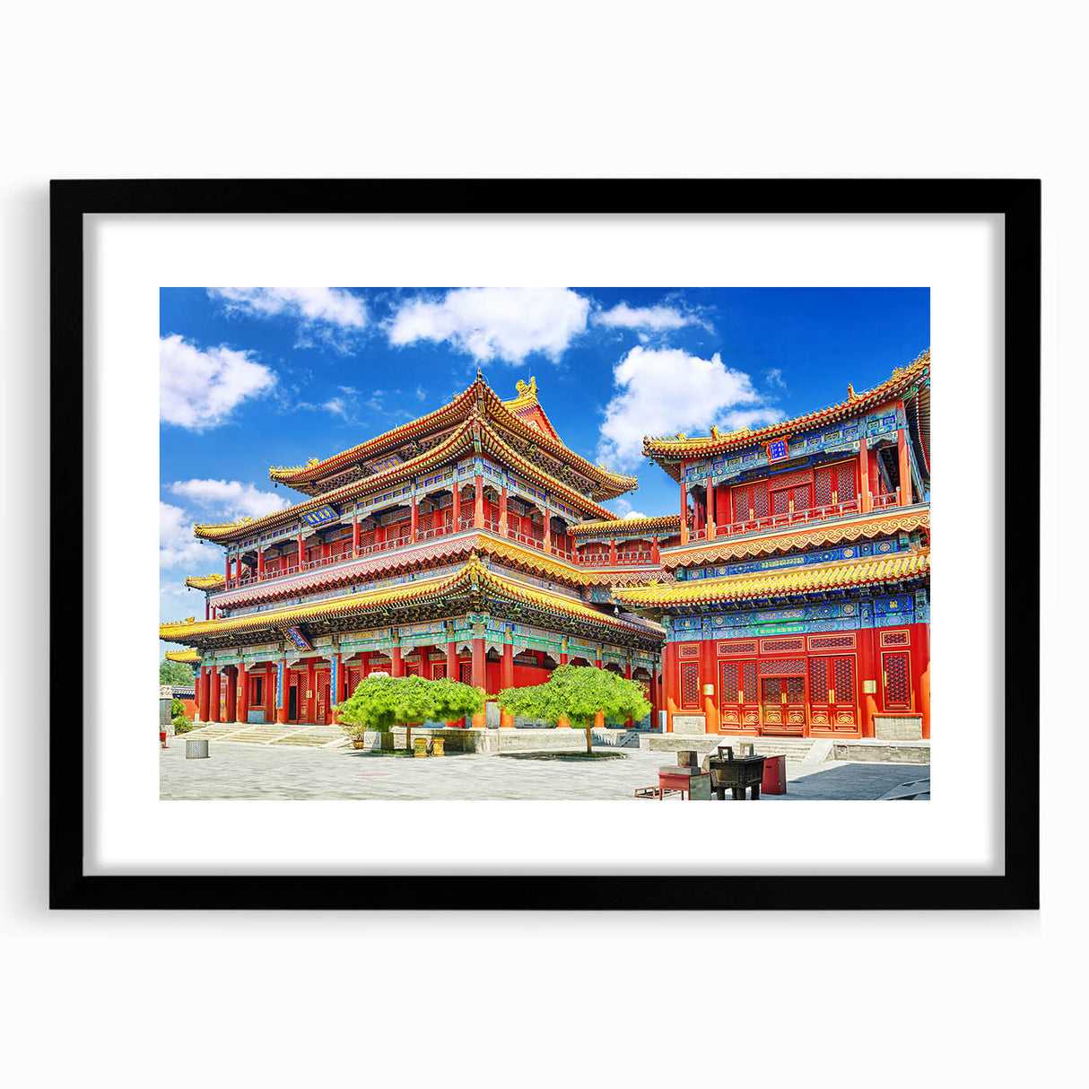 Extra large framed abstract art print featuring a colorful, textured depiction of Beijing scenery.