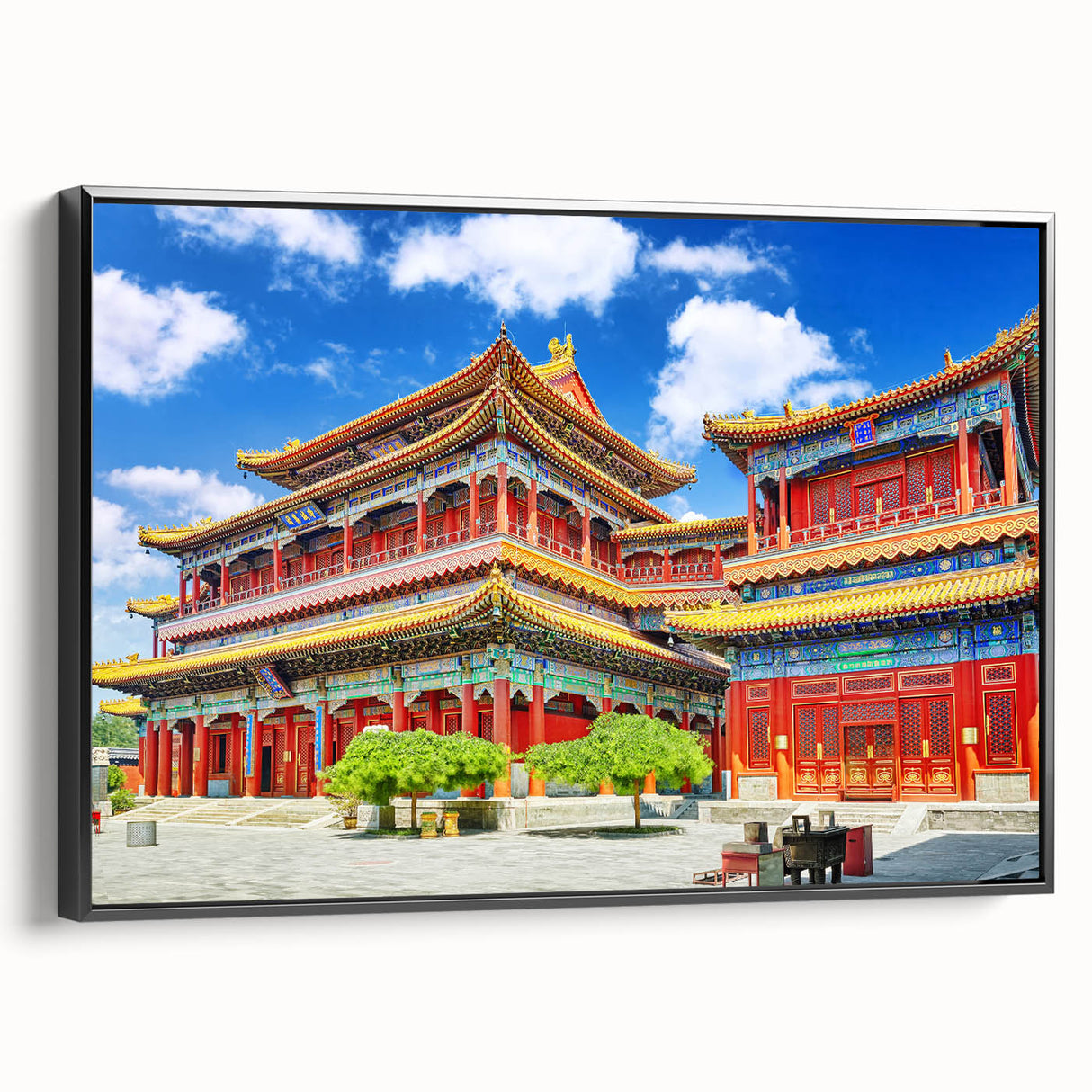 Black and white wall art of Beijing landscape on framed canvas, suitable for bedroom decor.