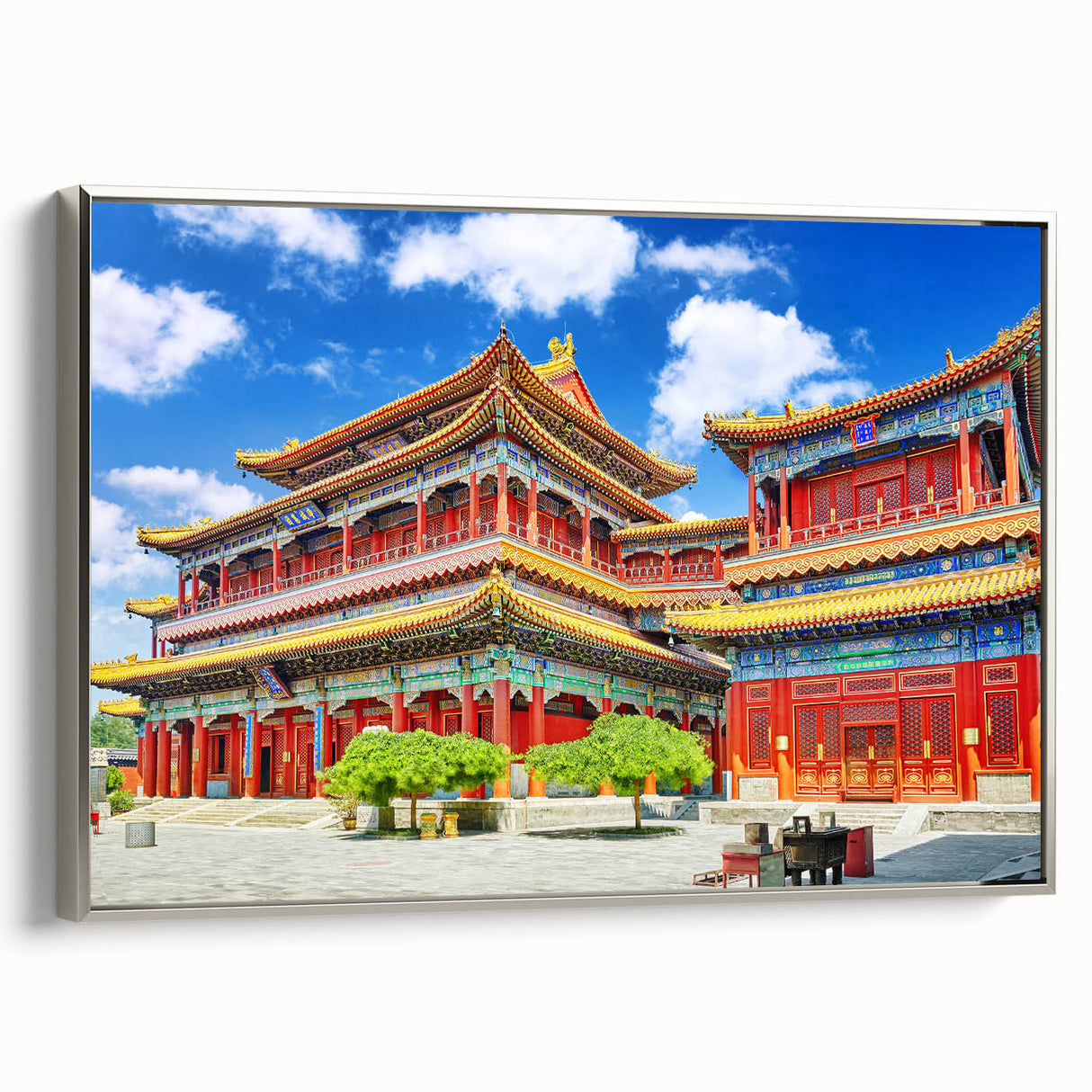 Framed canvas depicting a vintage-style Beijing landscape in colorful art tones.