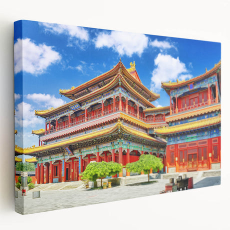 Large wall art depicting the Beijing skyline in muted earth tones on stretched canvas, suitable for kitchen decor.
