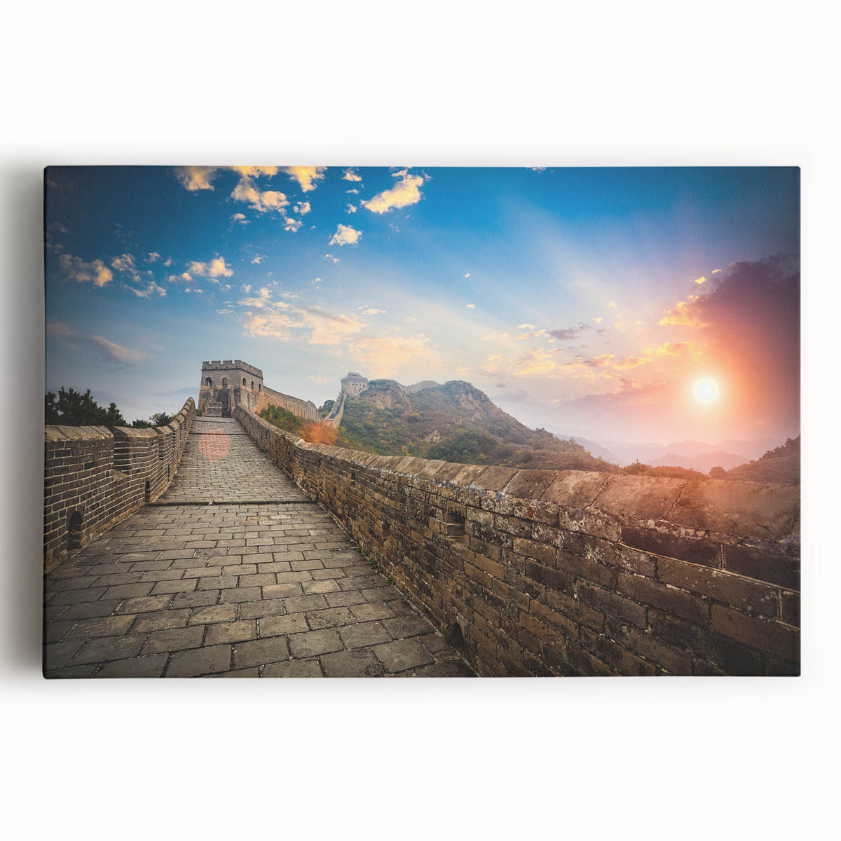 Black and white photograph of the Great Wall of China on large stretched canvas, suitable for kitchen wall art.