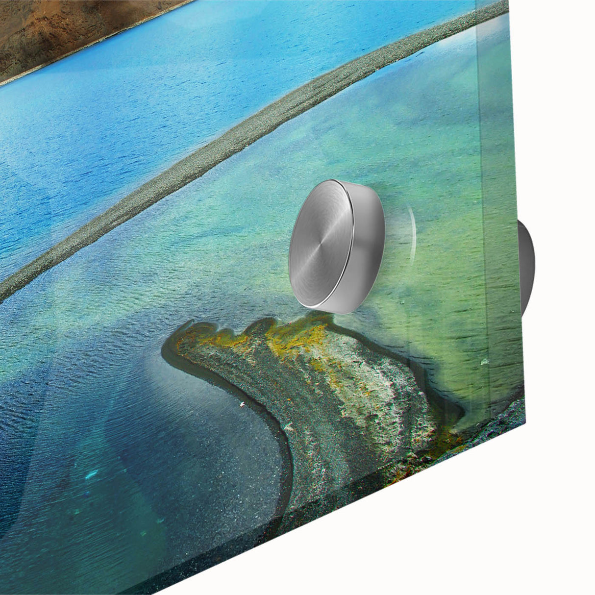 Large abstract wall art depicting a Tibetan landscape in muted earth tones on acrylic glass, ideal for dining room art.