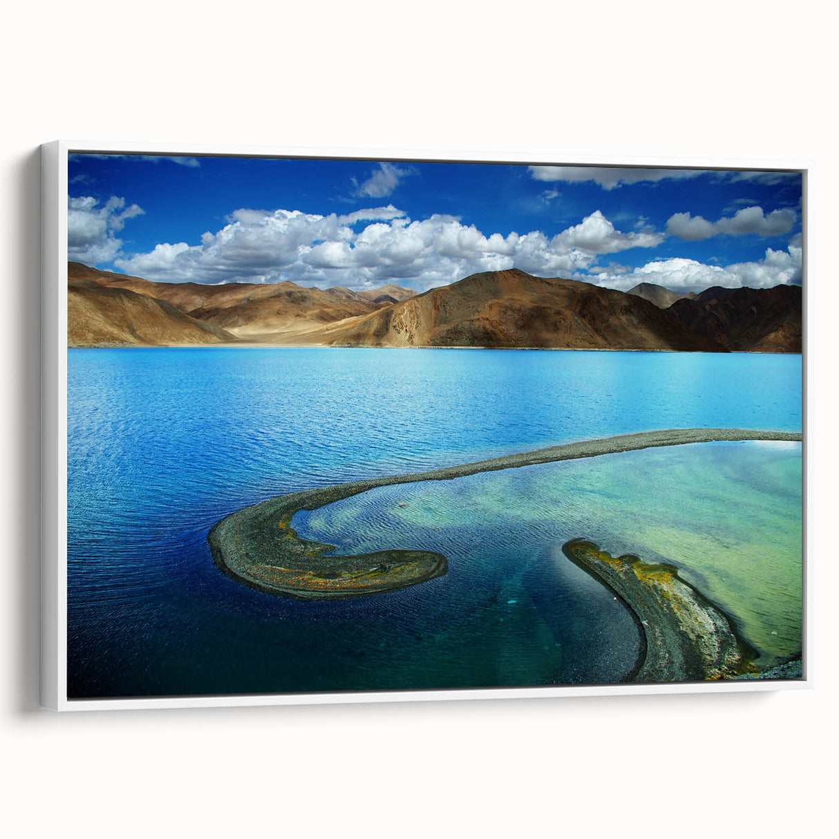 Vintage poster art of Tibet scenery in colorful hues on extra large framed canvas, ideal for living room decor.