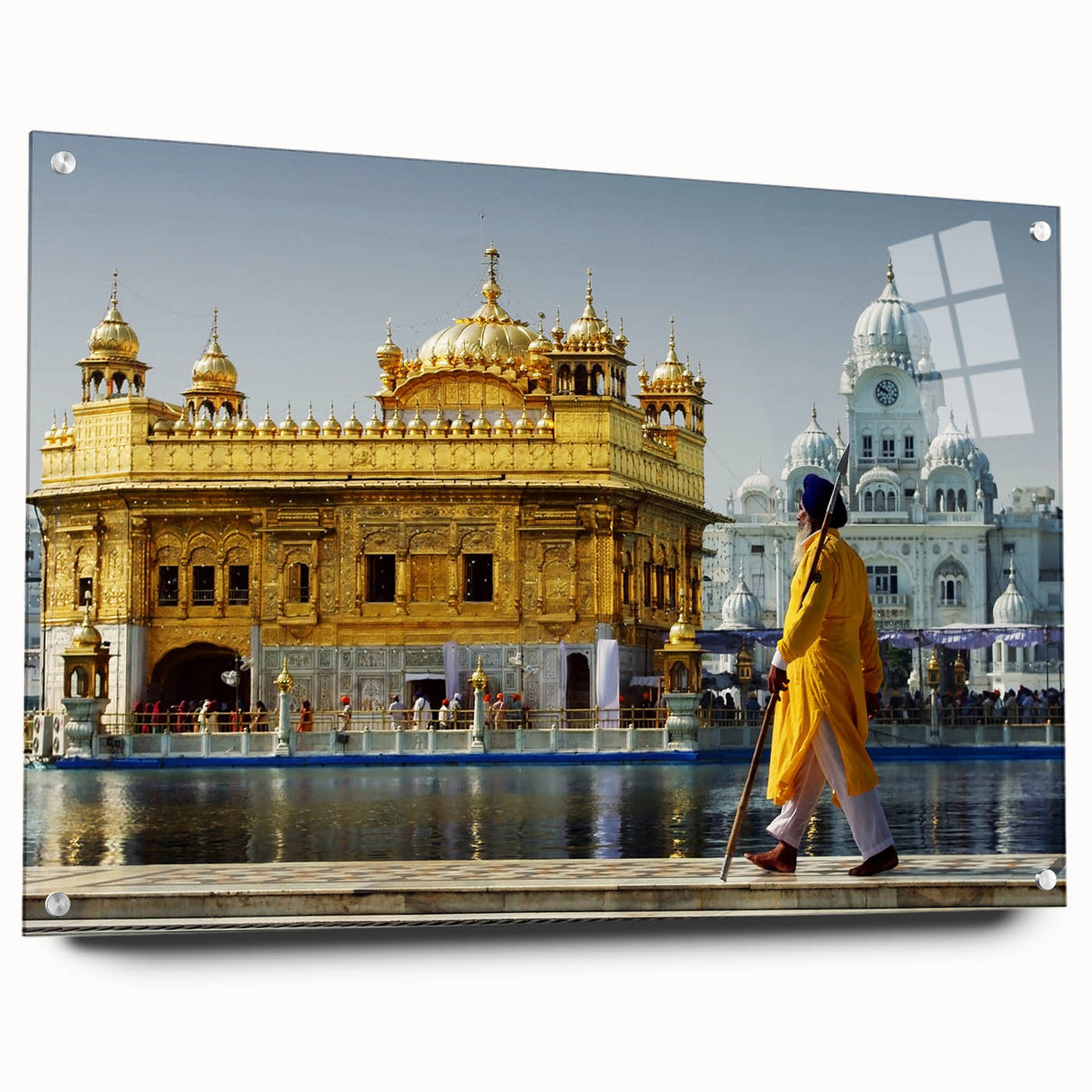 Large abstract wall art of Asian scenery in vibrant hues on acrylic glass, suitable for bedroom or dining room decor.