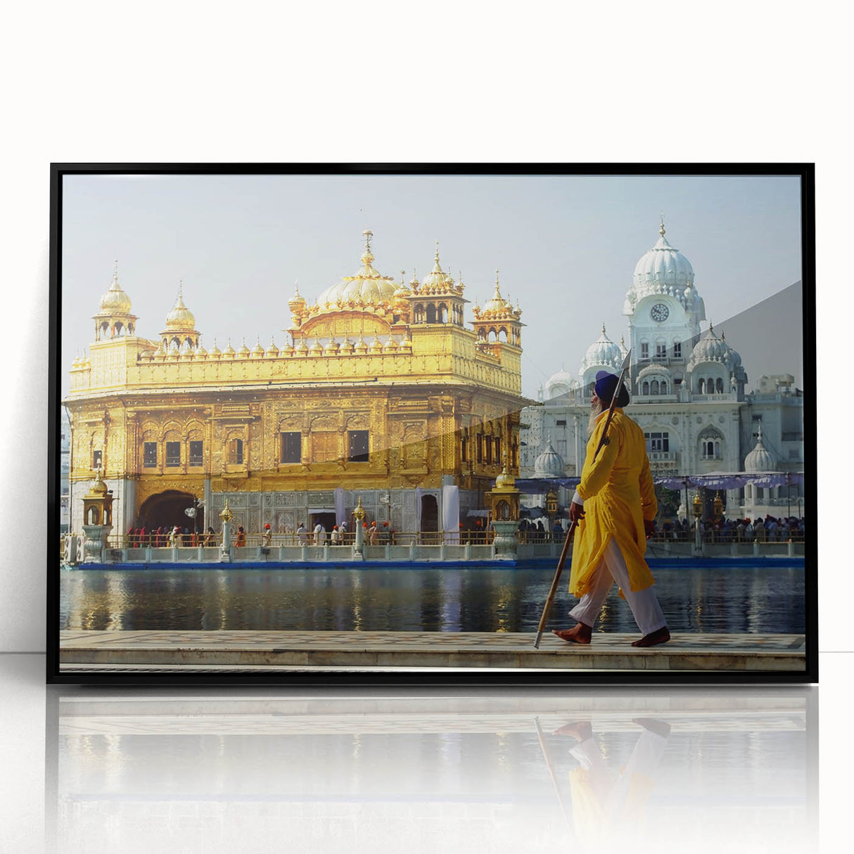 Large abstract wall art featuring a mid-century modernist style with vibrant colors on a framed acrylic print.