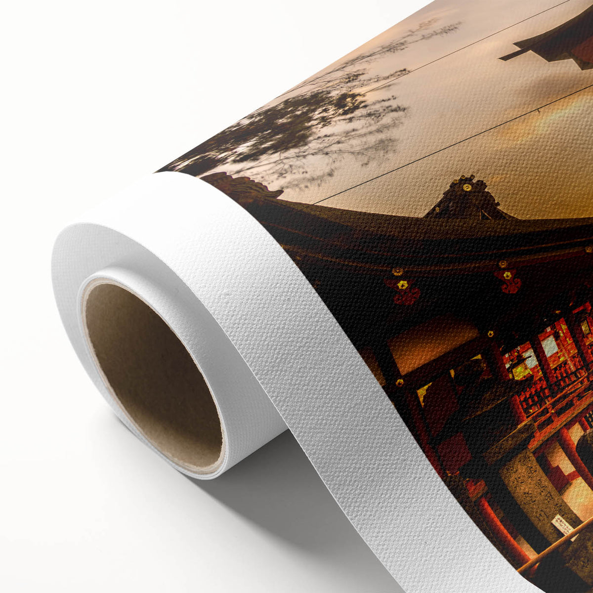 Art deco poster of Kyoto scenery in muted earth tones on rolled canvas, suitable as nursery wall art or dining room decor.